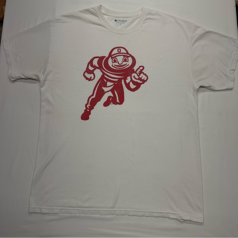 Vintage Ohio State University Buckeye Brutus T-Shirt White with Red Logo Size L